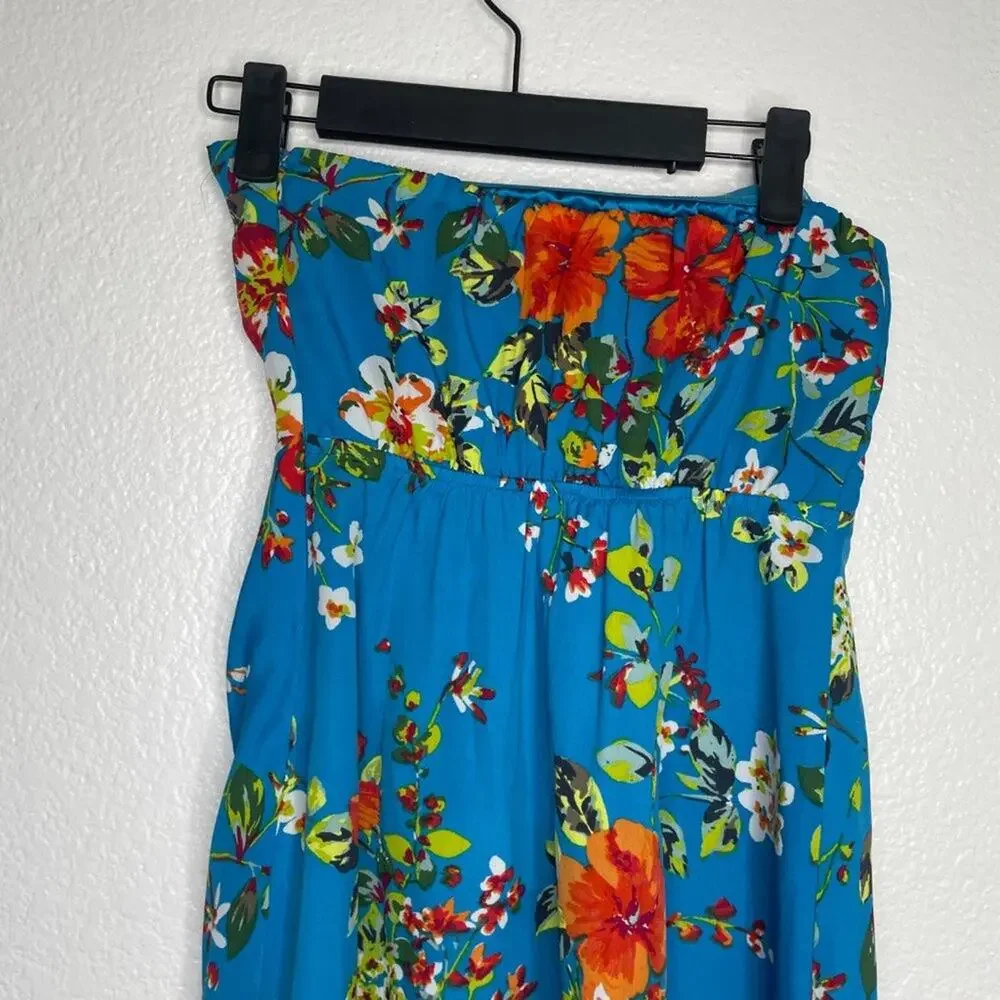Express Womens Dress Size 0 Strapless Floral Blue Lined Mini Short Casual Wear - Picture 16 of 16